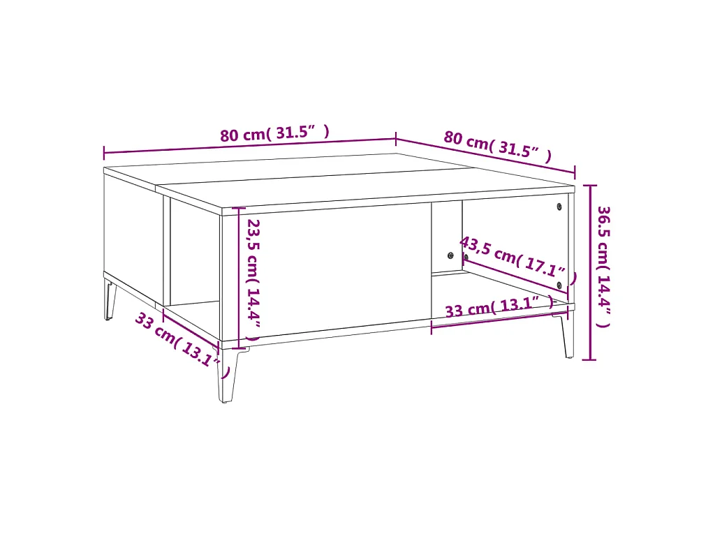 Couchtisch Schwarz 80x80x36,5 cm Holzwerkstoff