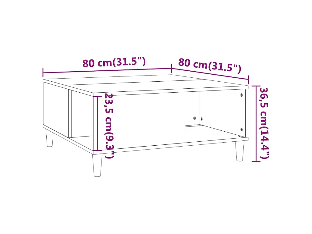 Table basse chêne marron 80x80x36,5 cm bois d'ingénierie
