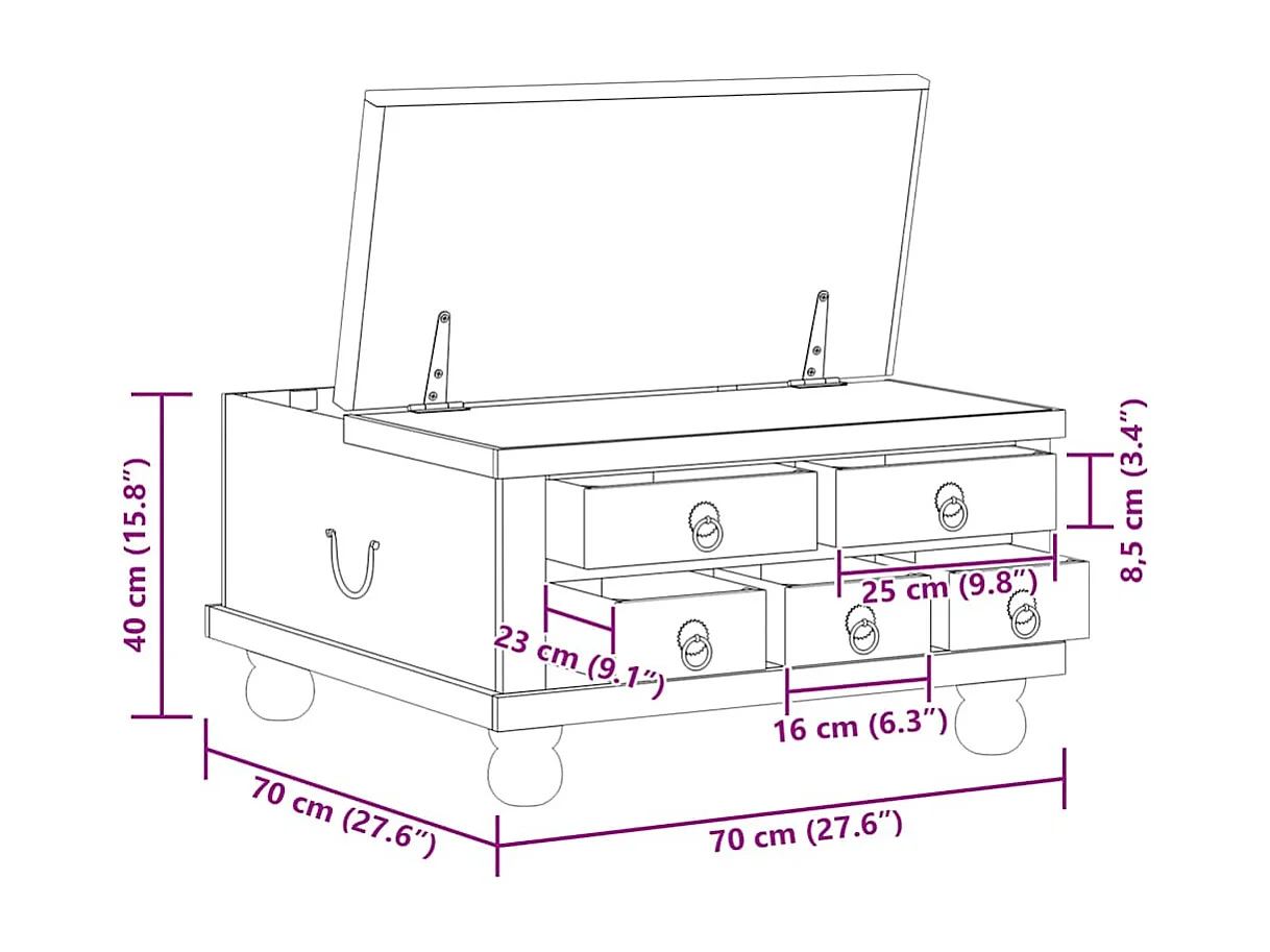 Mesa de centro madeira recuperada 70x70x38 cm