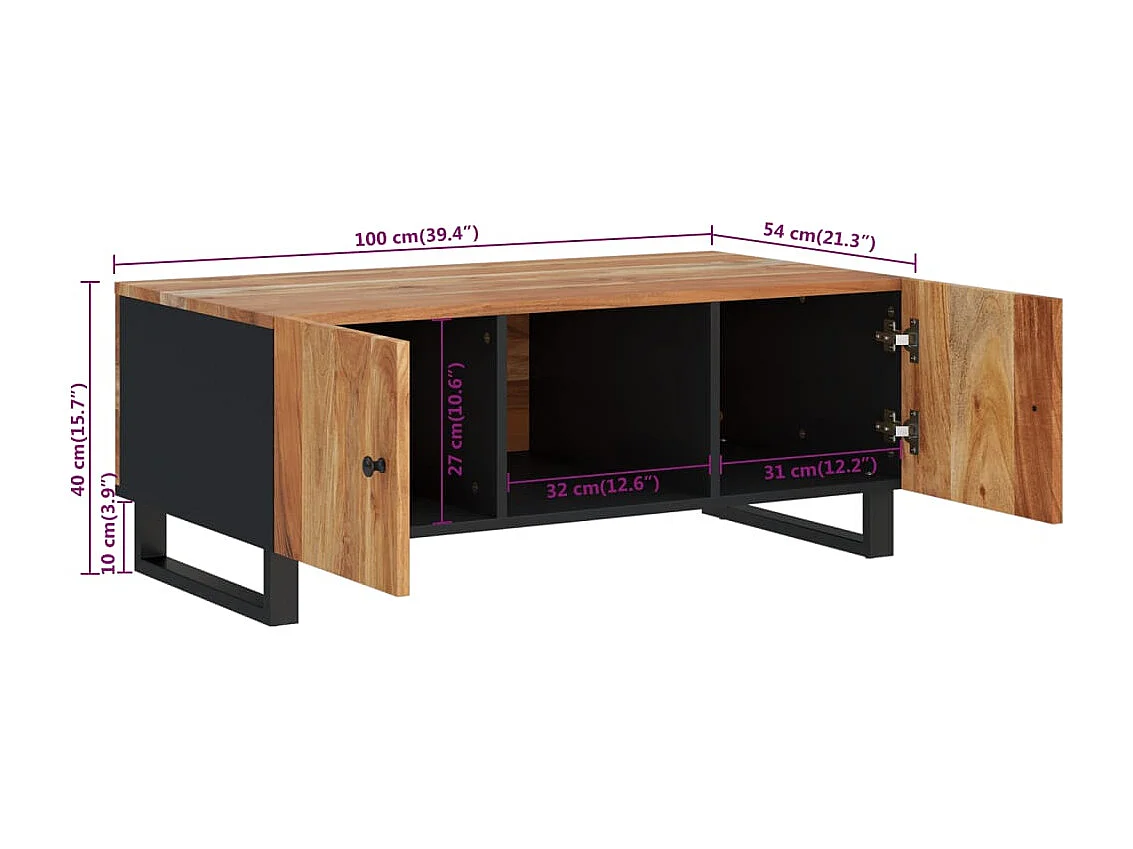 Mesa de centro madeira de acácia maciça/derivados de madeira