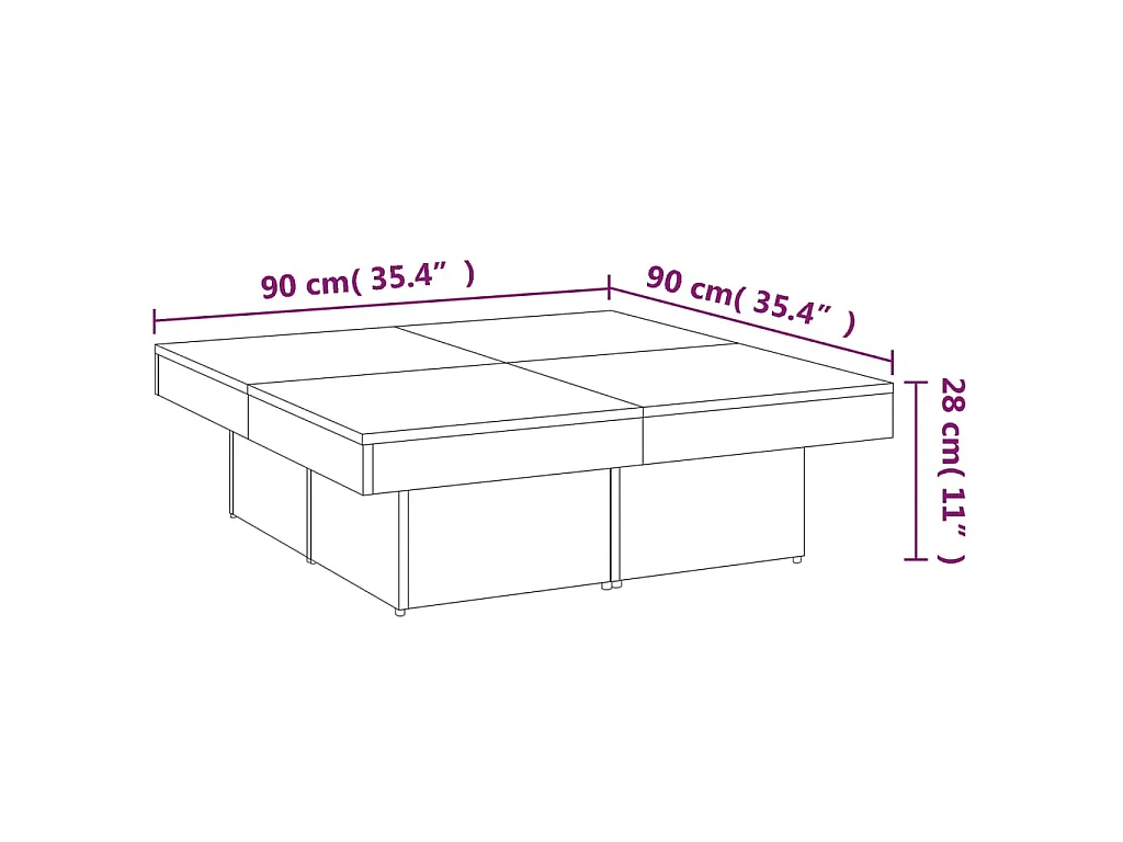 Table basse Chêne fumé 90x90x28 cm Bois d'ingénierie