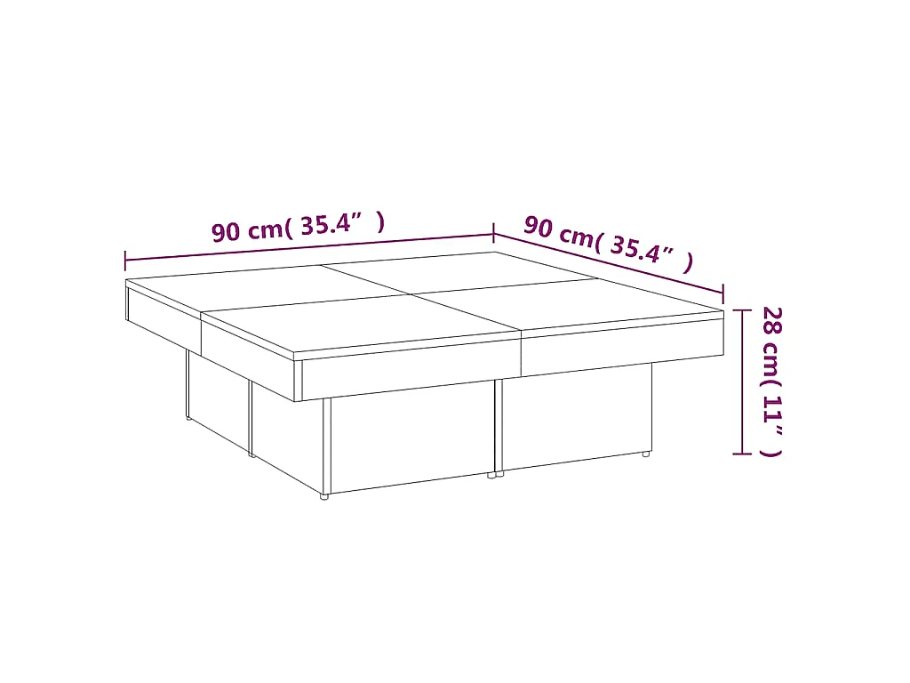 Table basse Chêne fumé 90x90x28 cm Bois d'ingénierie