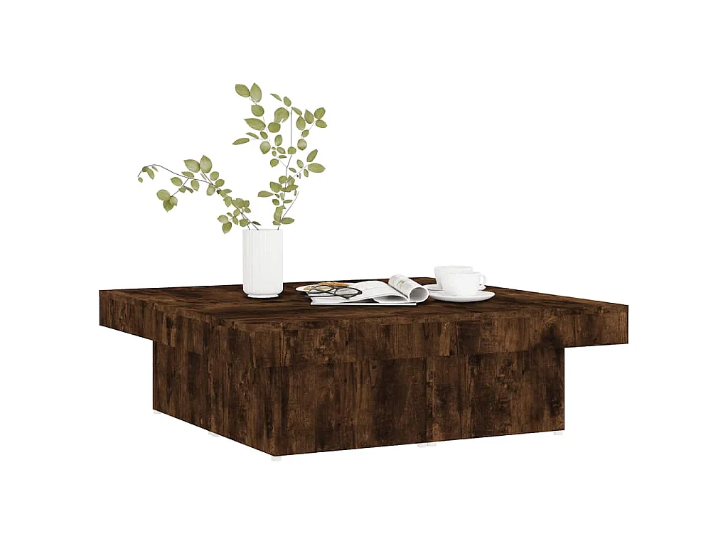Salontafel 90x90x28 cm bewerkt hout gerookt eikenkleurig