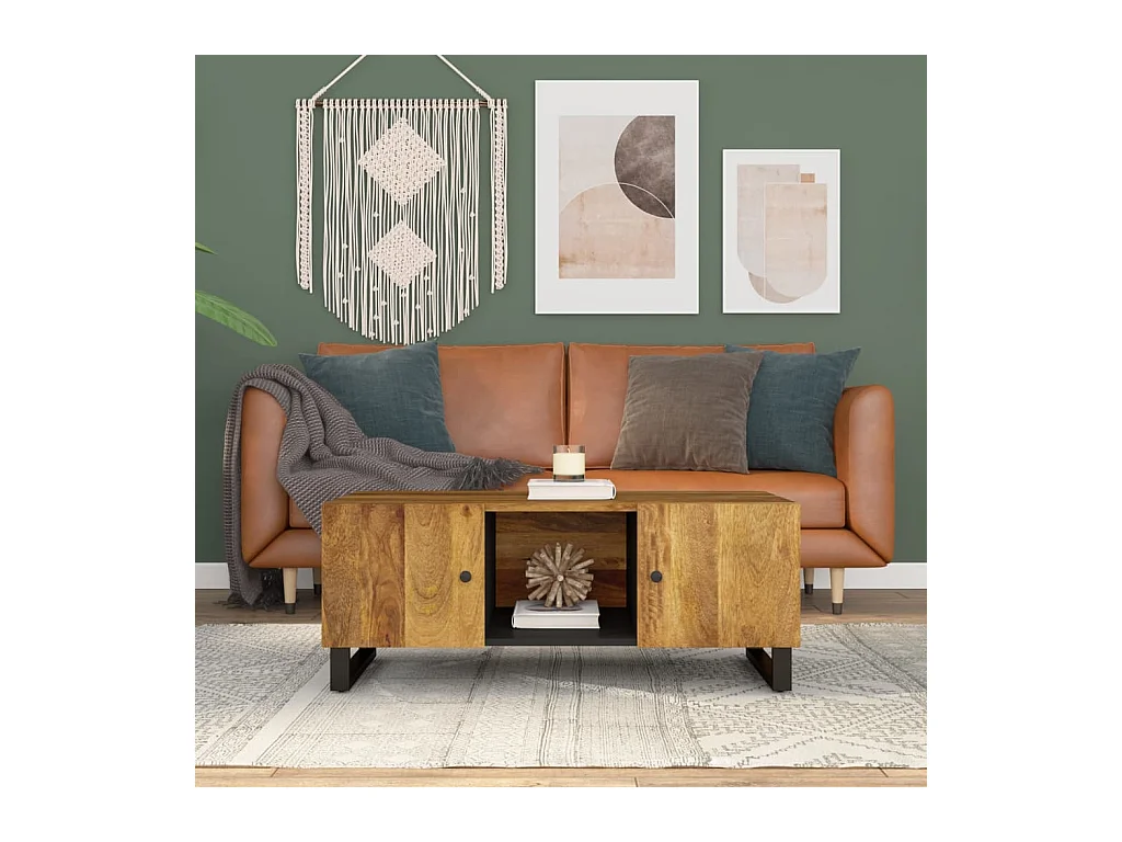 Table basse 100x54x40cm bois de manguier solide et d'ingénierie