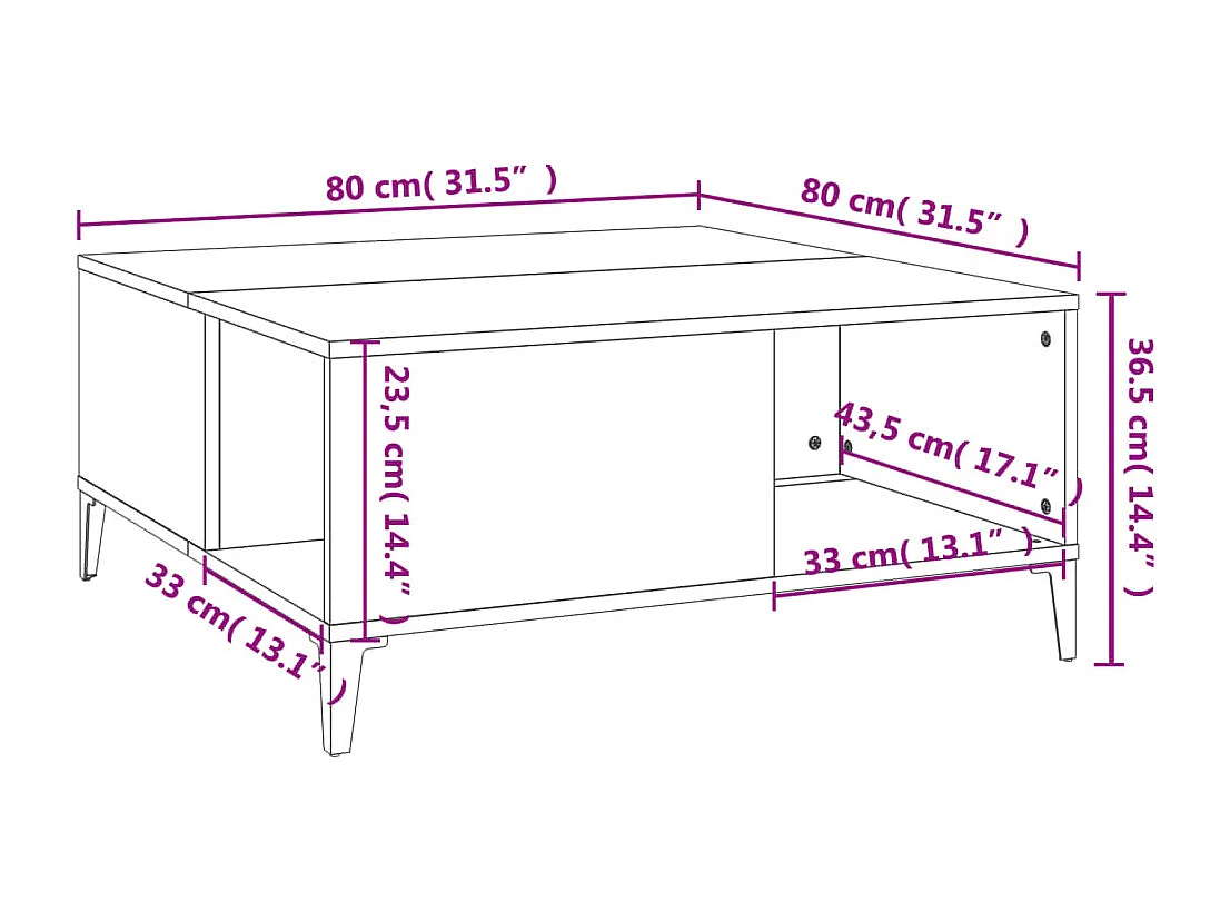 Salontafel 80x80x36,5 cm bewerkt hout betongrijs