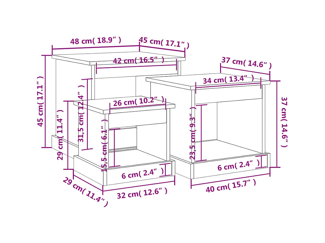 Tavolini da Salotto 3 pz Grigio Cemento in Legno Multistrato