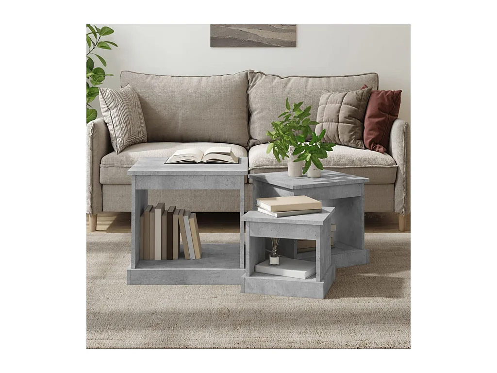 Tables basses 3 pcs gris béton bois d'ingénierie