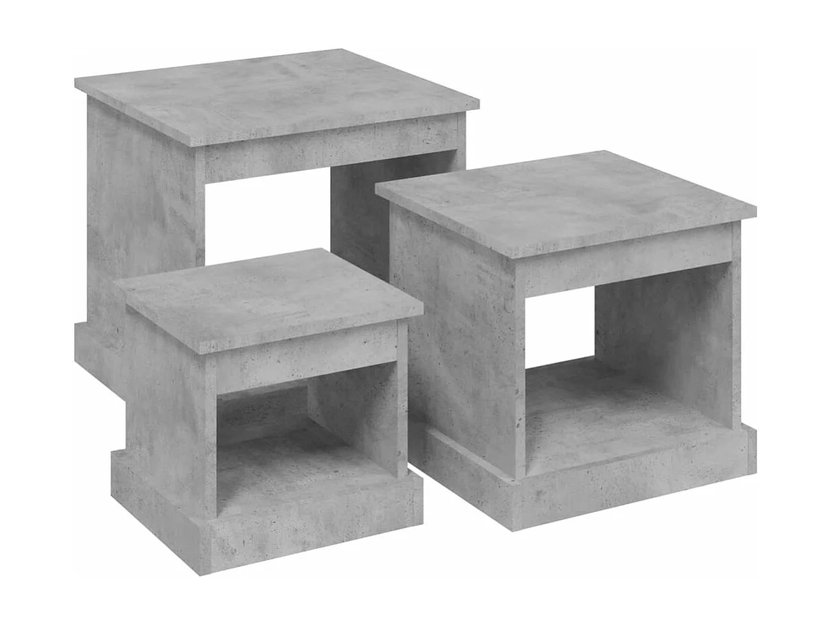 Tables basses 3 pcs gris béton bois d'ingénierie
