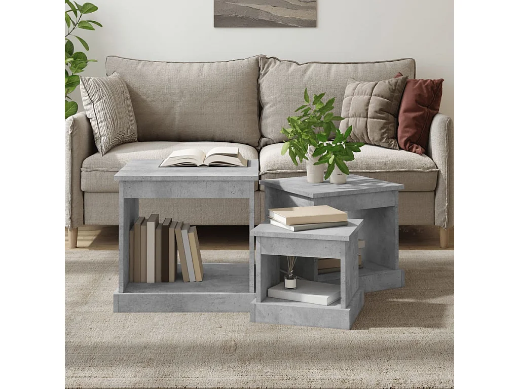 Tables basses 3 pcs gris béton bois d'ingénierie