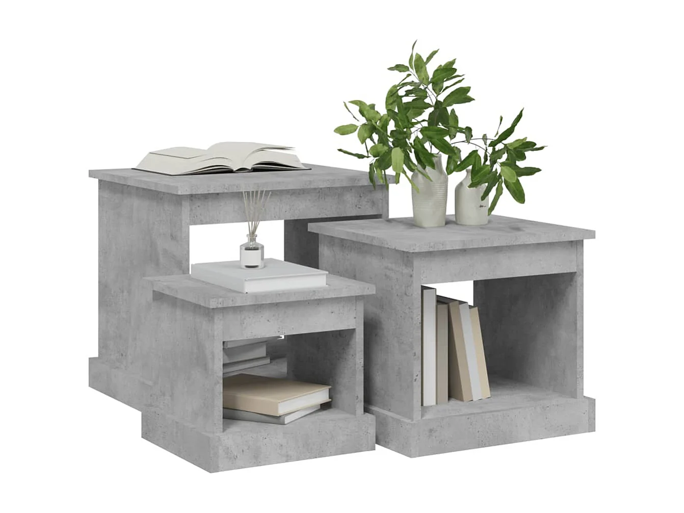 Tables basses 3 pcs gris béton bois d'ingénierie
