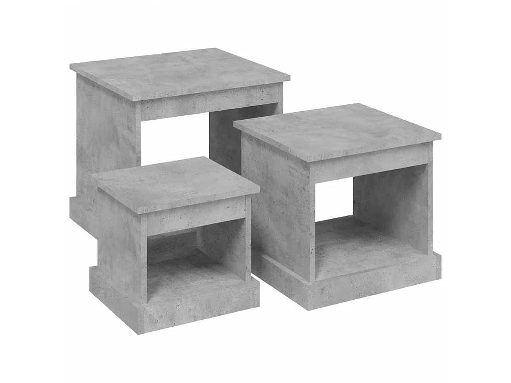 Tables basses 3 pcs gris béton bois d'ingénierie