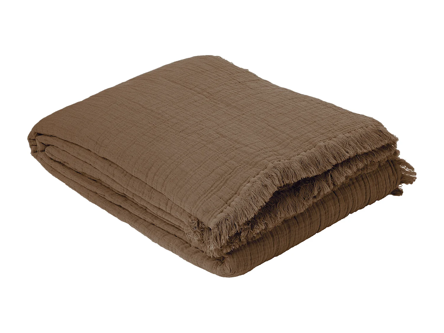 Plaid avec franges 125x180 cm BREHAT 100% gaze de coton marron moka