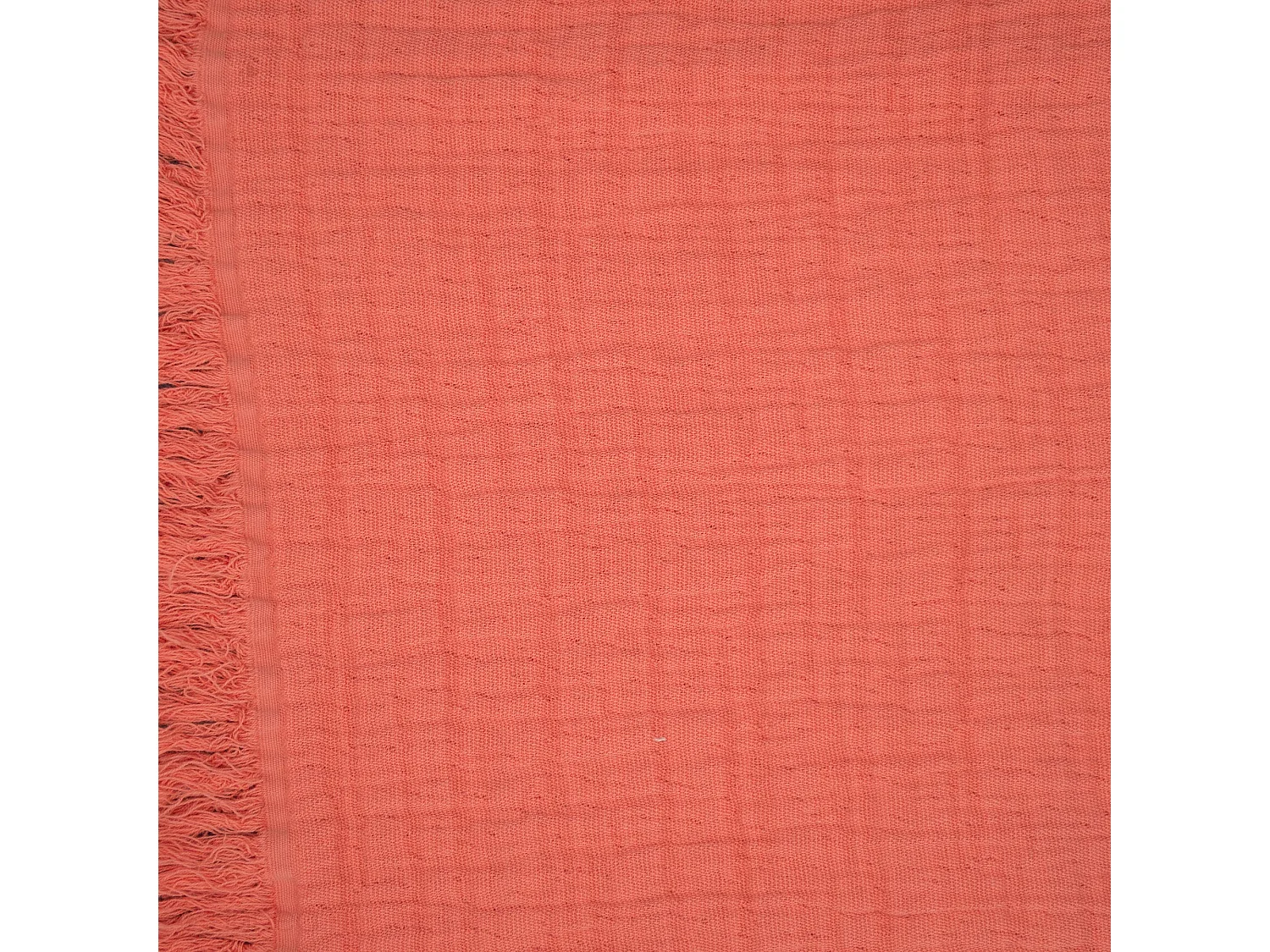 Plaid avec franges 125x180 cm BREHAT 100% gaze de coton orange corail