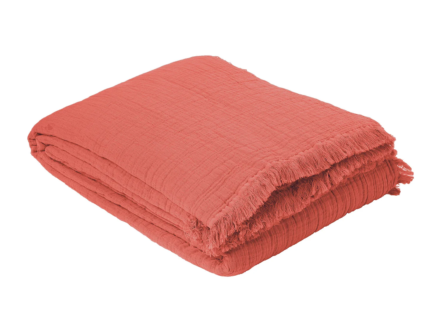 Plaid avec franges 125x180 cm BREHAT 100% gaze de coton orange corail