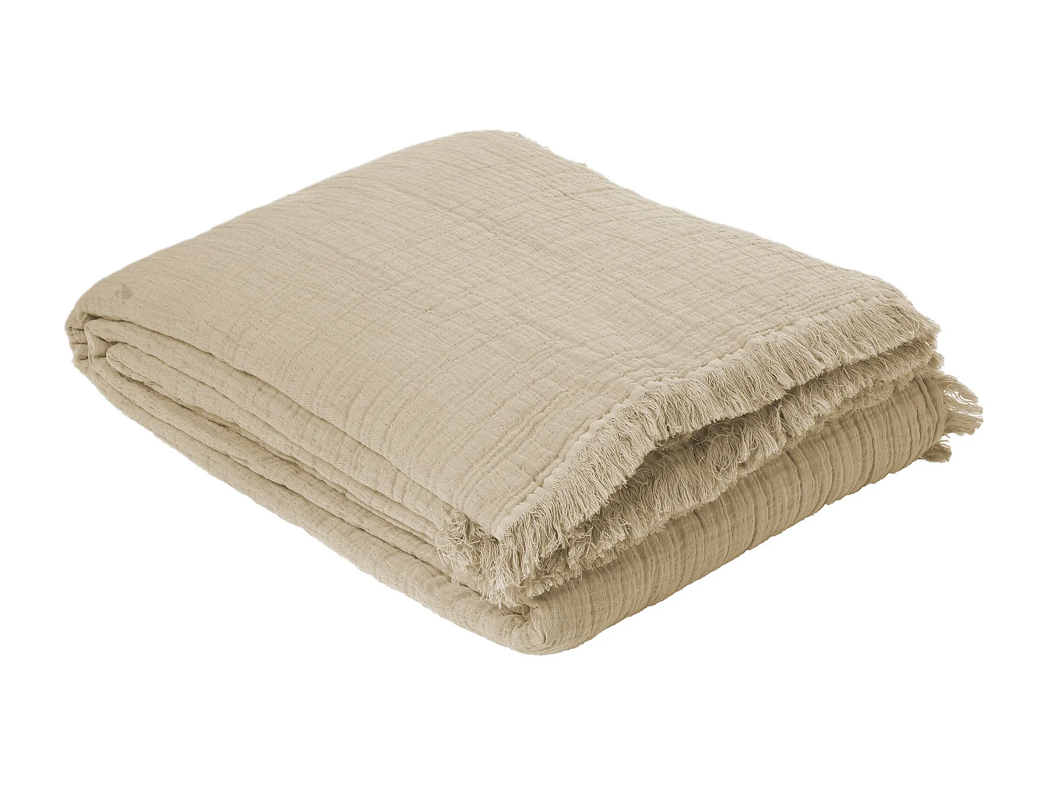 Plaid avec franges 125x180 cm BREHAT 100% gaze de coton marron galet