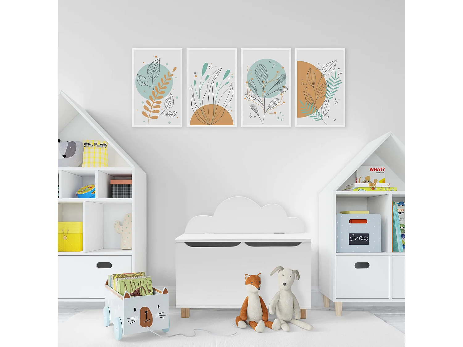 Meuble à Jouets Banc en MDF Blanc pour Chambre d'Enfant