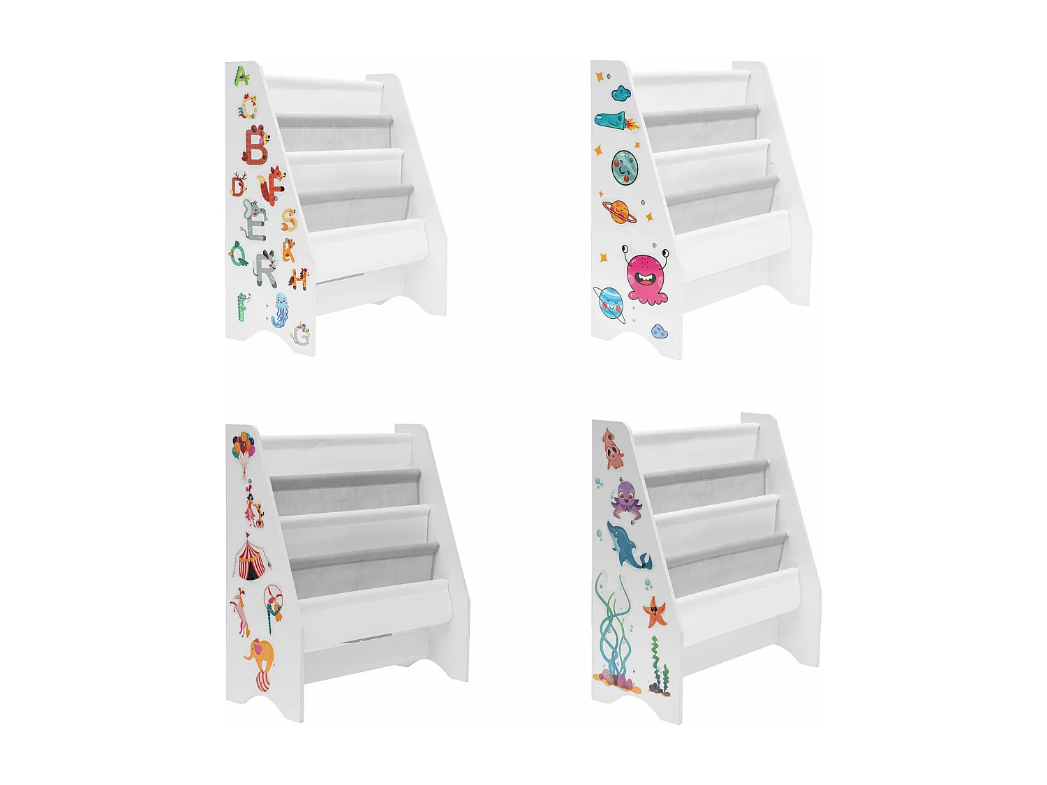 Estante Infantil Montessori Prateleira MDF TNT Branco com 4 Prateleiras