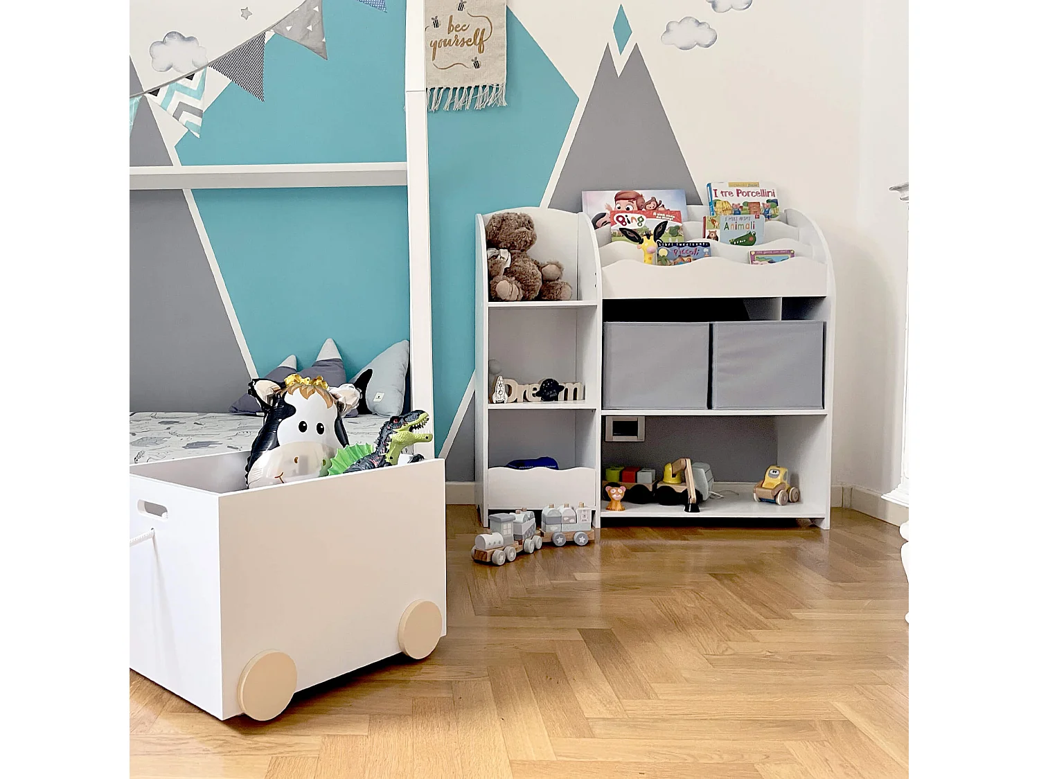 Organisateur de Jouets Meuble de Chambre d'Enfant Blanc MDF avec 2 Boîtes 5 Compartiments