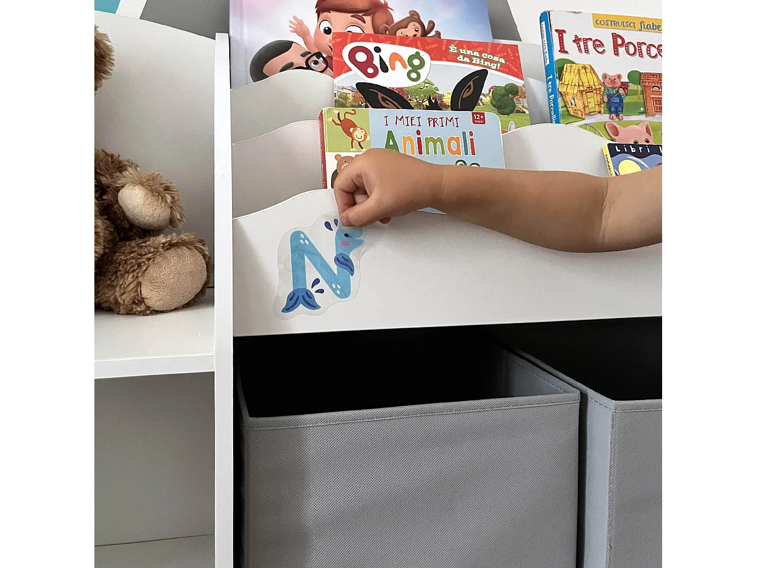 Organisateur de Jouets Meuble de Chambre d'Enfant Blanc MDF avec 2 Boîtes 5 Compartiments