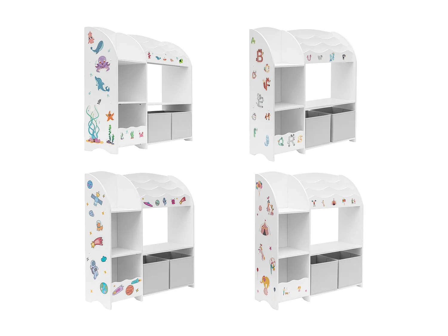 Organizer per Giocattoli Mobile per Cameretta Bianco MDF con 2 Scatole 5 Vani