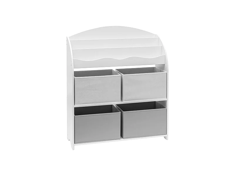 Etagère à Jouets pour Enfants MDF Blanc Gris avec 4 Boîtes