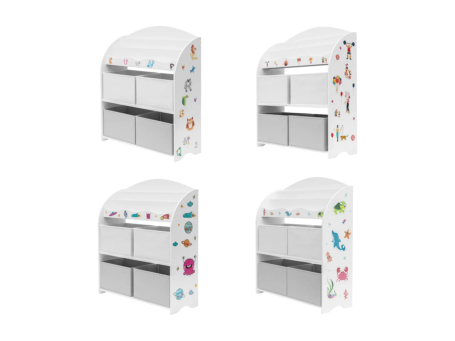 Etagère à Jouets pour Enfants MDF Blanc Gris avec 4 Boîtes