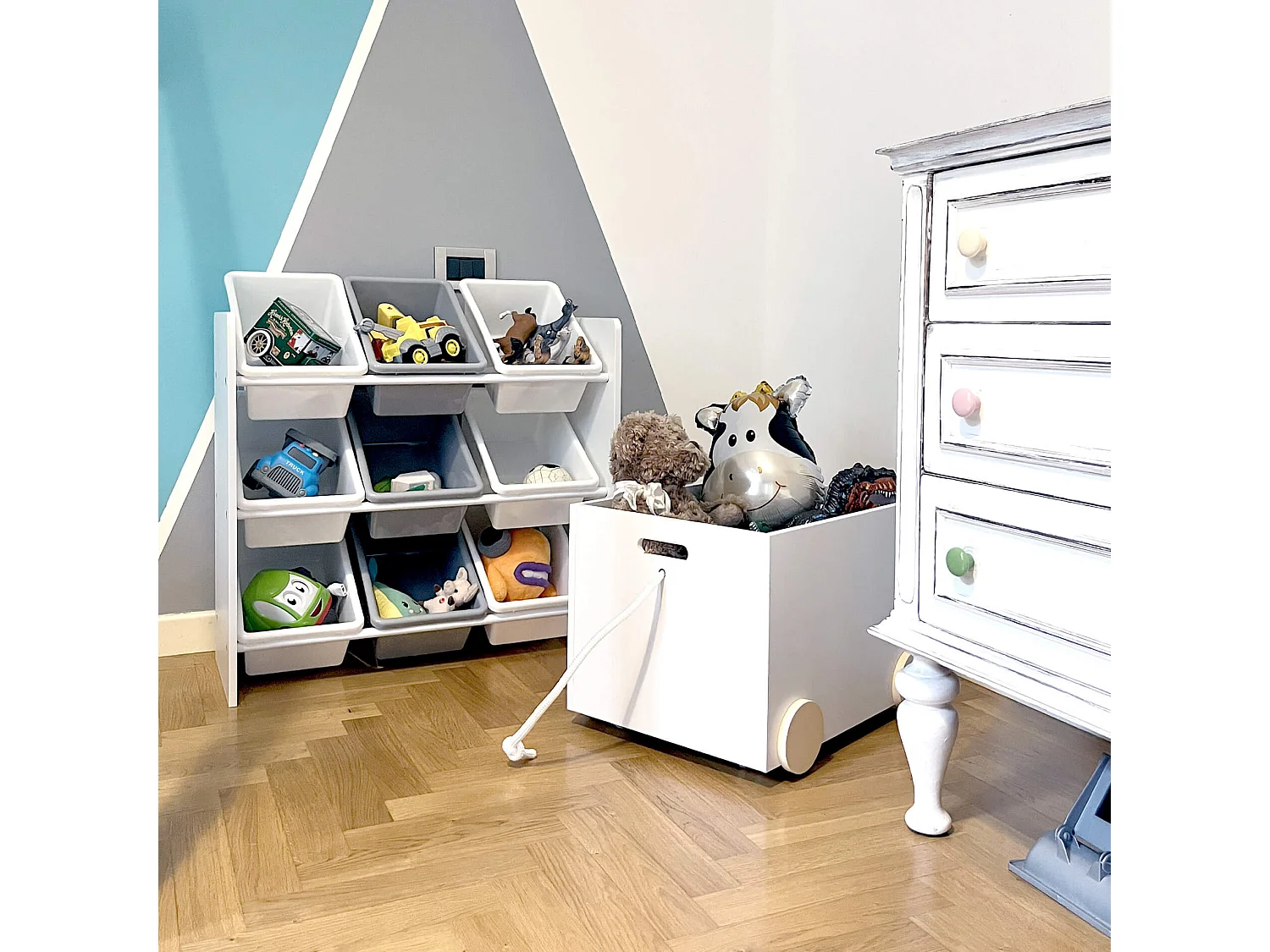 Organizer per Giocattoli Scaffale per Cameretta MDF Bianco con 9 Scatole Rimovibili