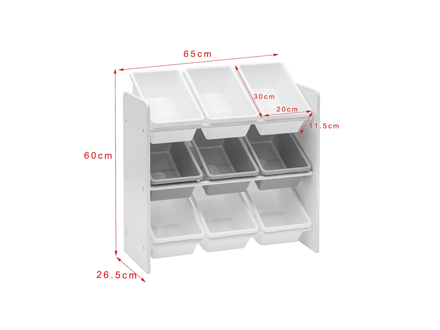 Organizer per Giocattoli Scaffale per Cameretta MDF Bianco con 9 Scatole Rimovibili