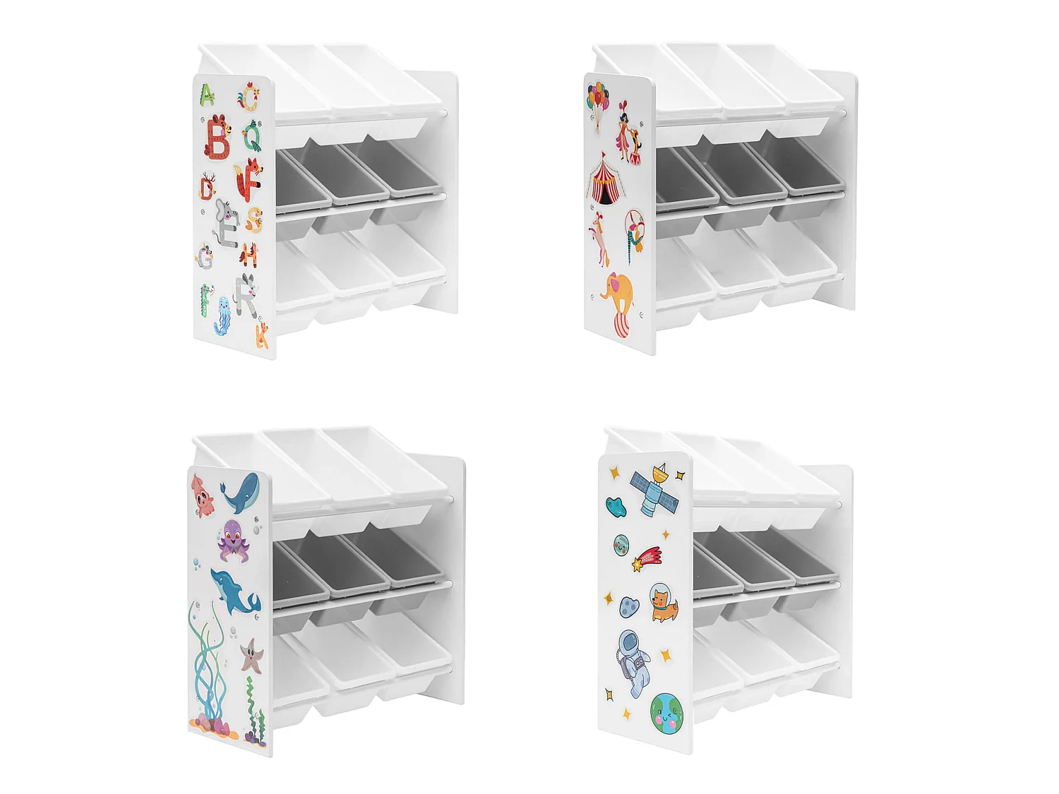 Organisateur de Jouets Etagère de Chambre MDF Blanc avec 9 Boîtes Amovibles
