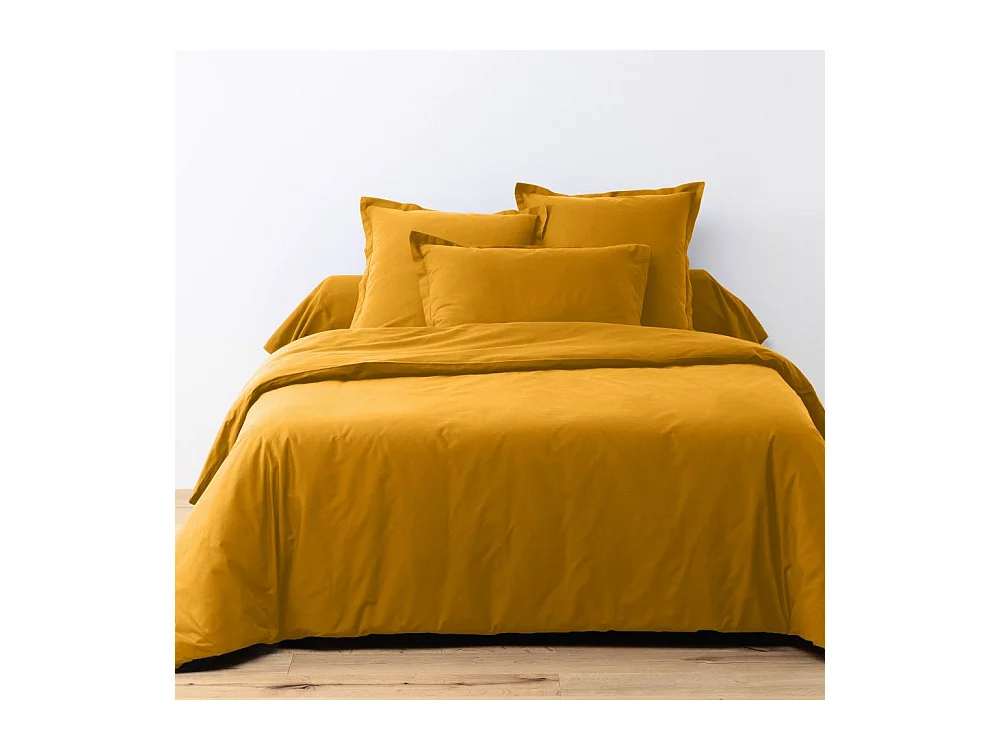 Housse de couette 240x260 cm + 2 taies d'oreiller carrées 100% Coton 57 fils Safran