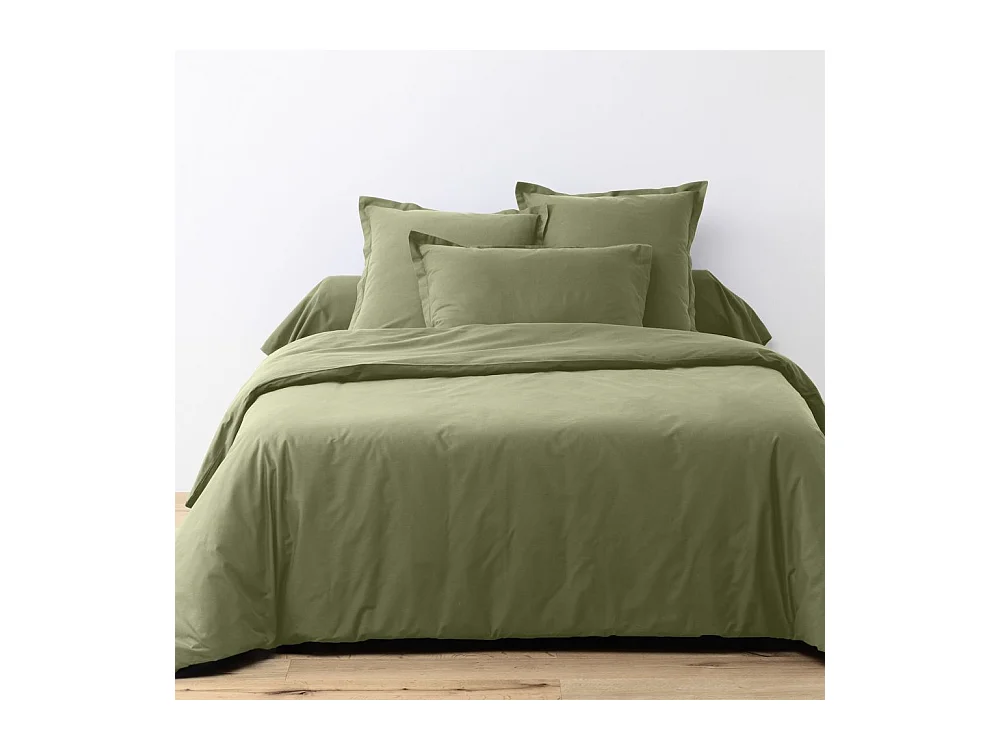 Housse de couette 240x260 cm + 2 taies d'oreiller carrées 100% Coton 57 fils Verveine
