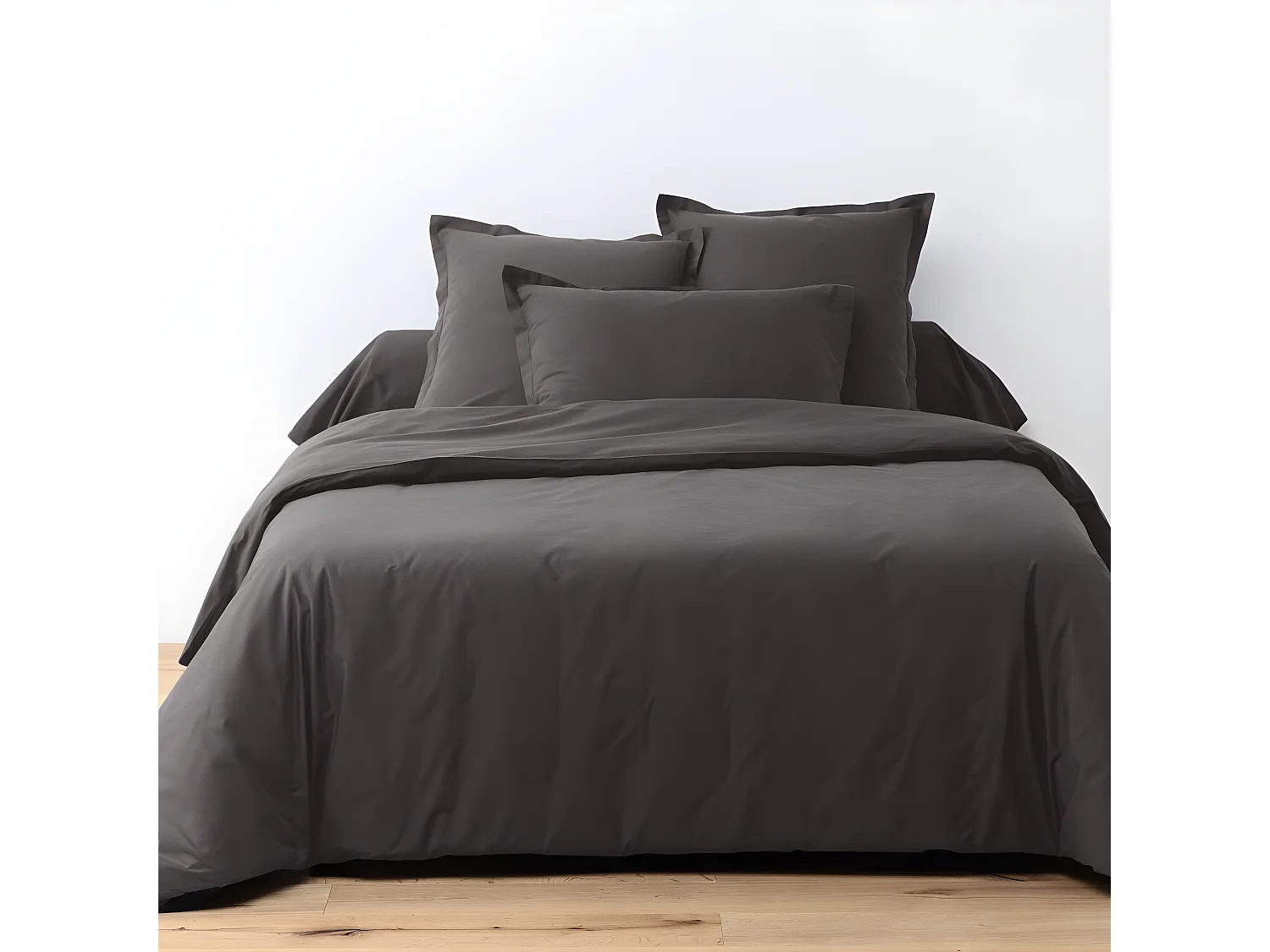 Housse de couette 140x200 cm + 1 taie d'oreiller carrée 100% Coton 57 fils Gris Foncé