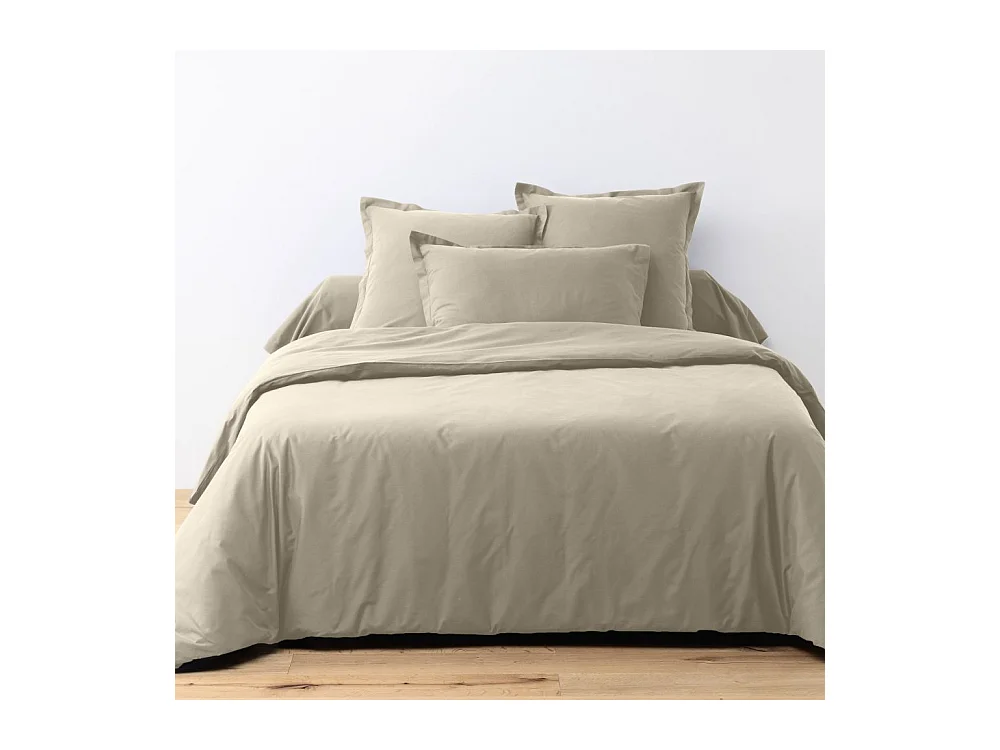 Housse de couette 140x200 cm + 1 taie d'oreiller carrée 100% Coton 57 fils Latte