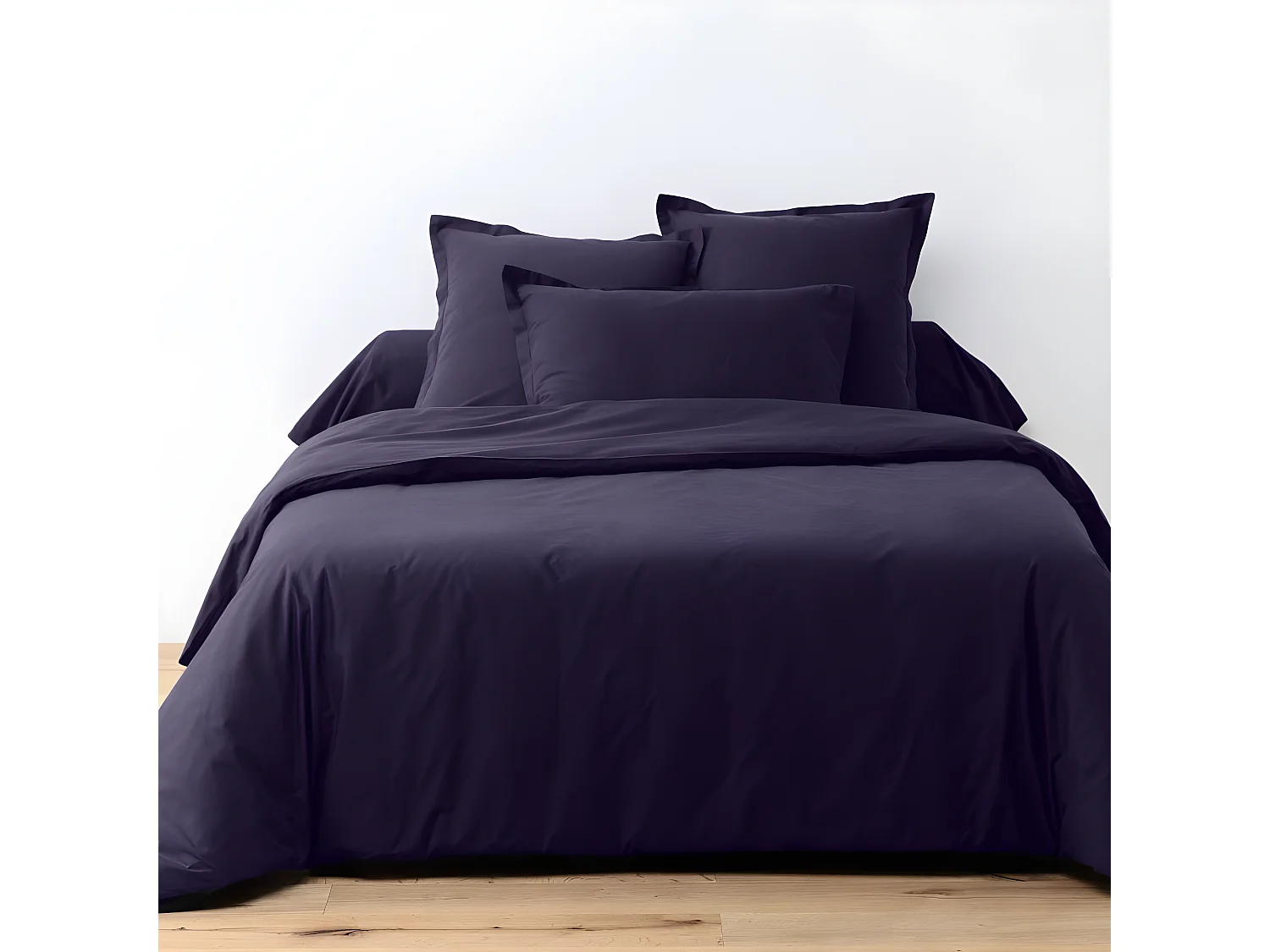 Housse de couette 220x240 cm + 2 taies d'oreiller carrées 100% Coton 57 fils Bleu Impérial