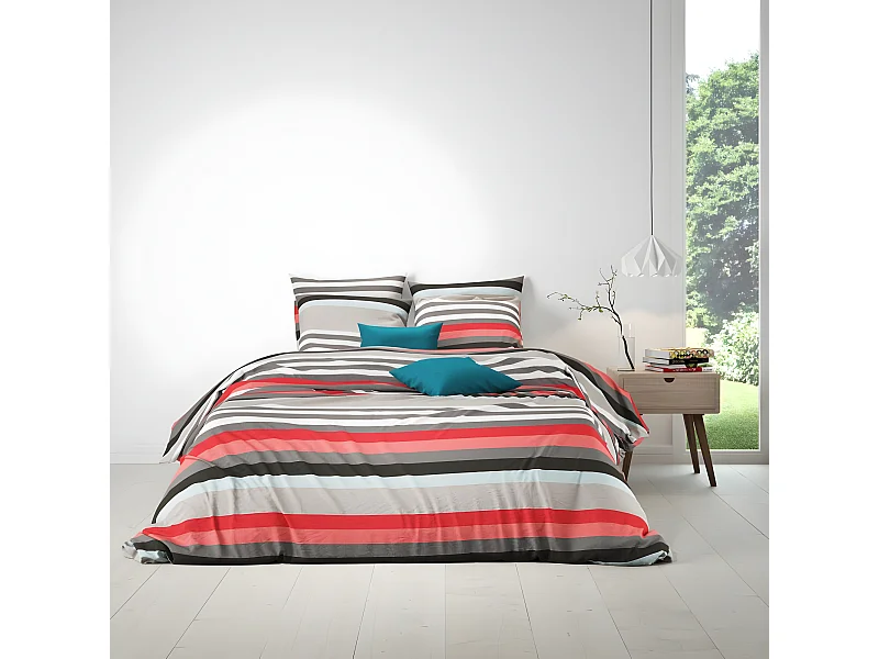 Housse de couette 220x240 cm + 2 taies d'oreiller 63x63 cm 100% Coton 57 fils Stripe