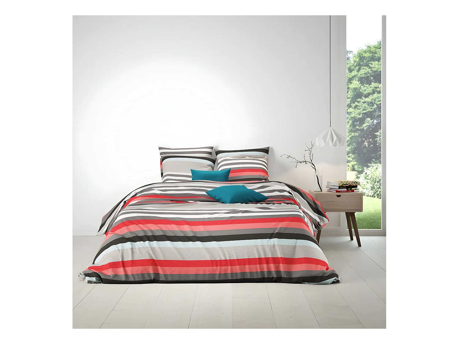 Housse de couette 220x240 cm + 2 taies d'oreiller 63x63 cm 100% Coton 57 fils Stripe