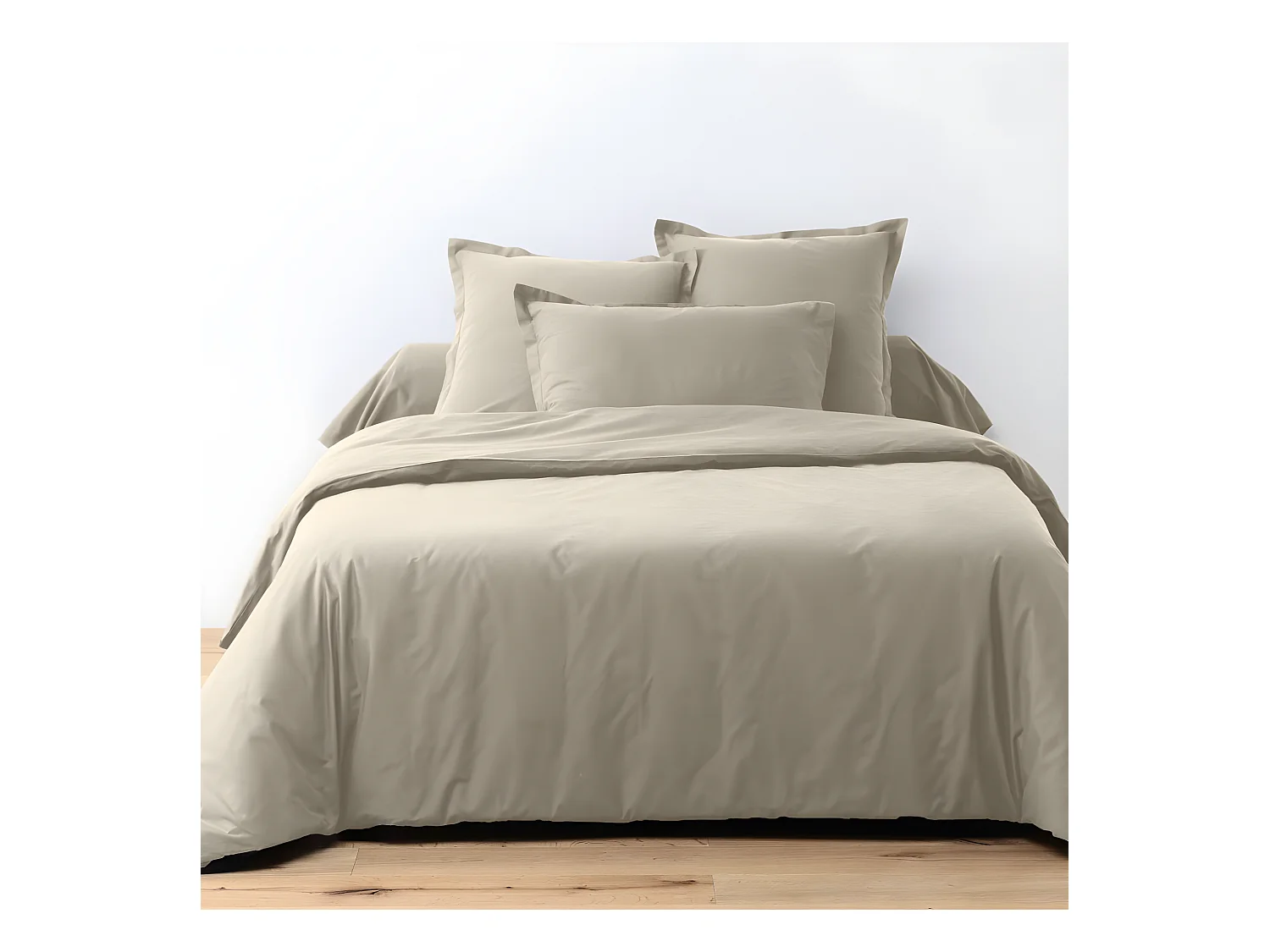 Housse de couette 200x200 cm + 2 taies d'oreiller carrées 100% Coton 57 fils Latte