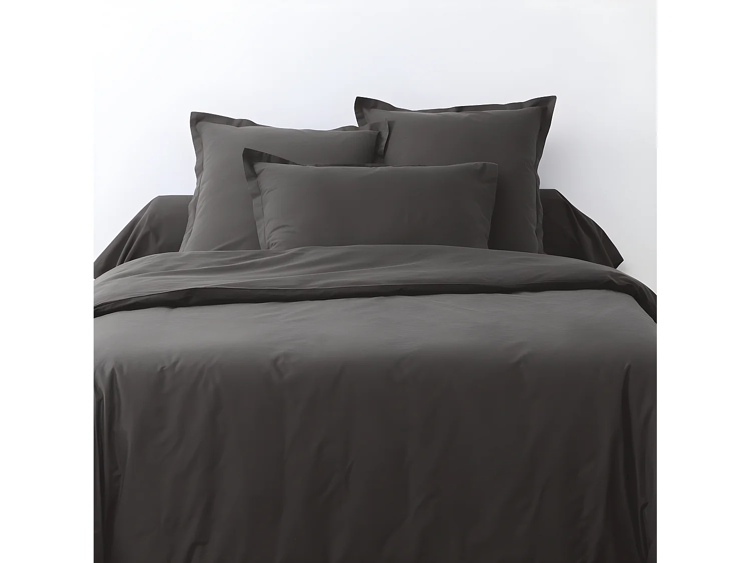 Housse de couette 200x200 cm + 2 taies d'oreiller carrées 100% Coton 57 fils Gris Foncé
