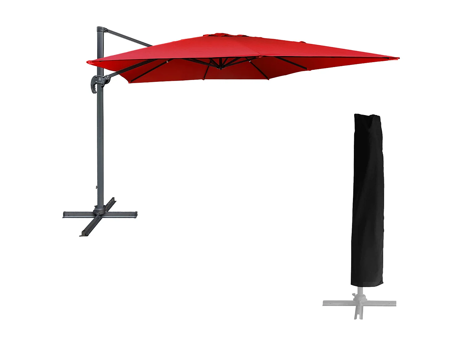 Freistehender Sonnenschirm MOLOKAI quadratisch 3x3m rot + Hülle