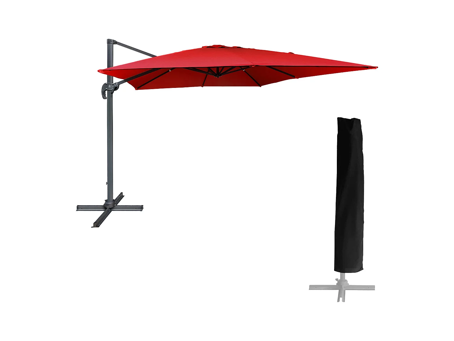 Parasol déporté MOLOKAI carré 3x3m rouge + housse - HAPPY GARDEN