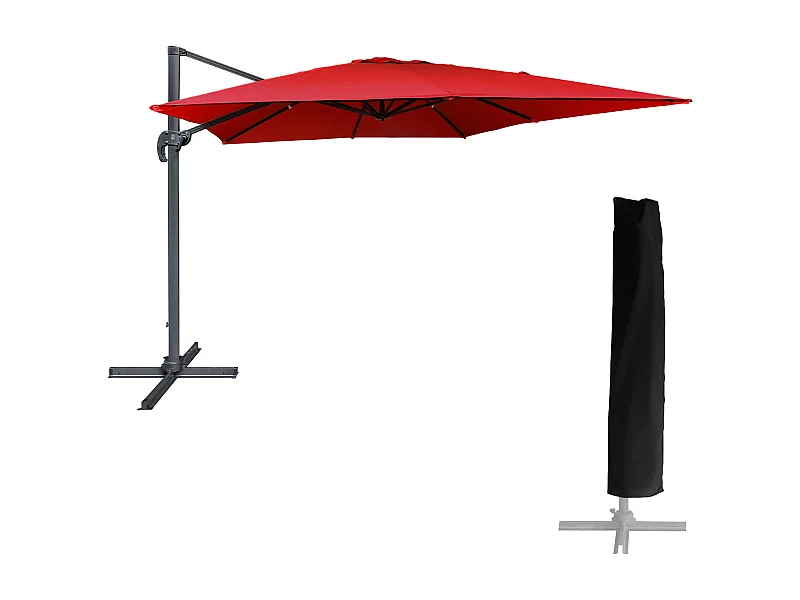 Parasol déporté MOLOKAI carré 3x3m rouge + housse - HAPPY GARDEN