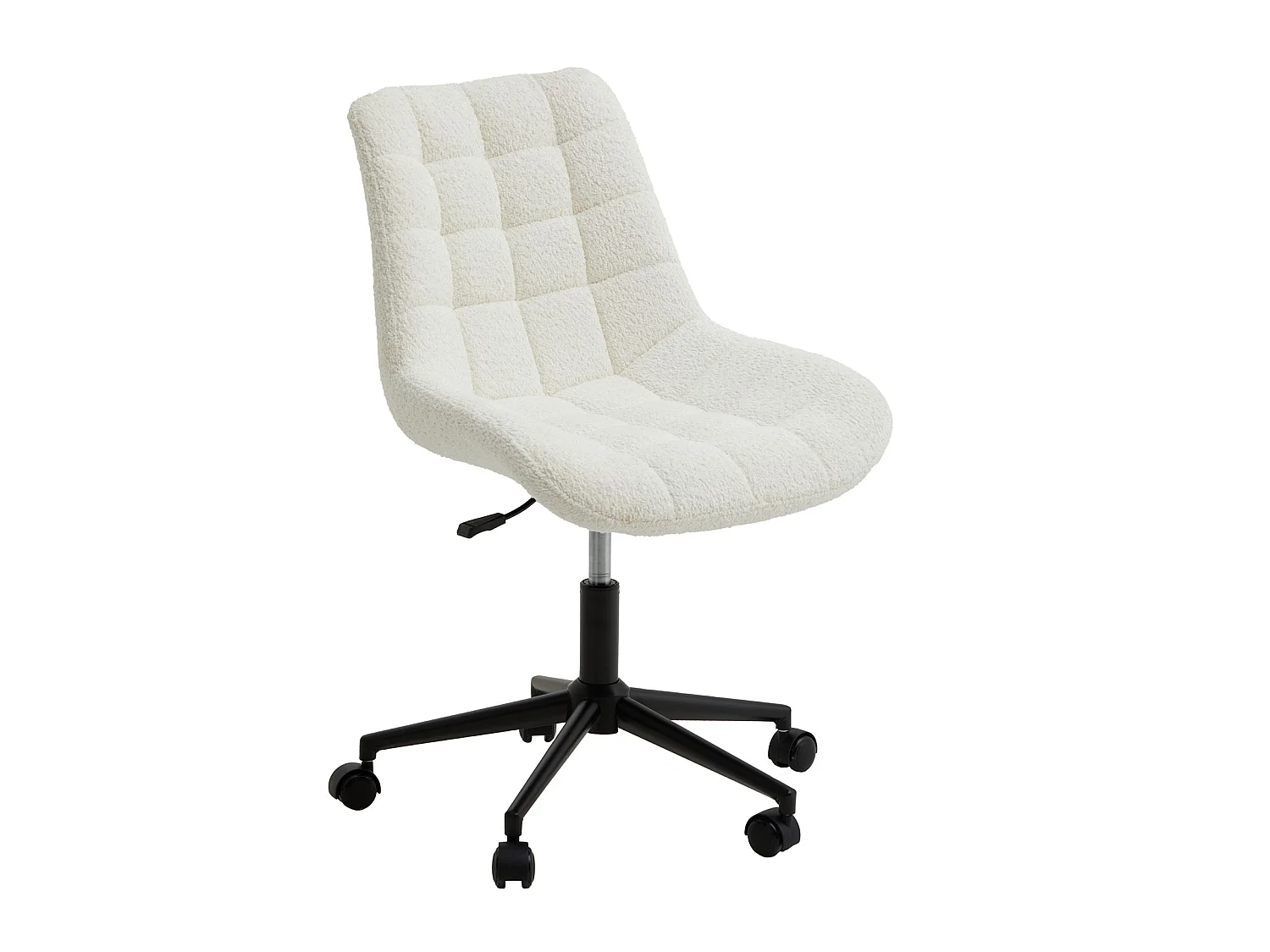 Chaise de bureau en pilou TASK fauteuil pivotant à roulettes en tissu bouclé blanc avec pieds en métal laqué noir