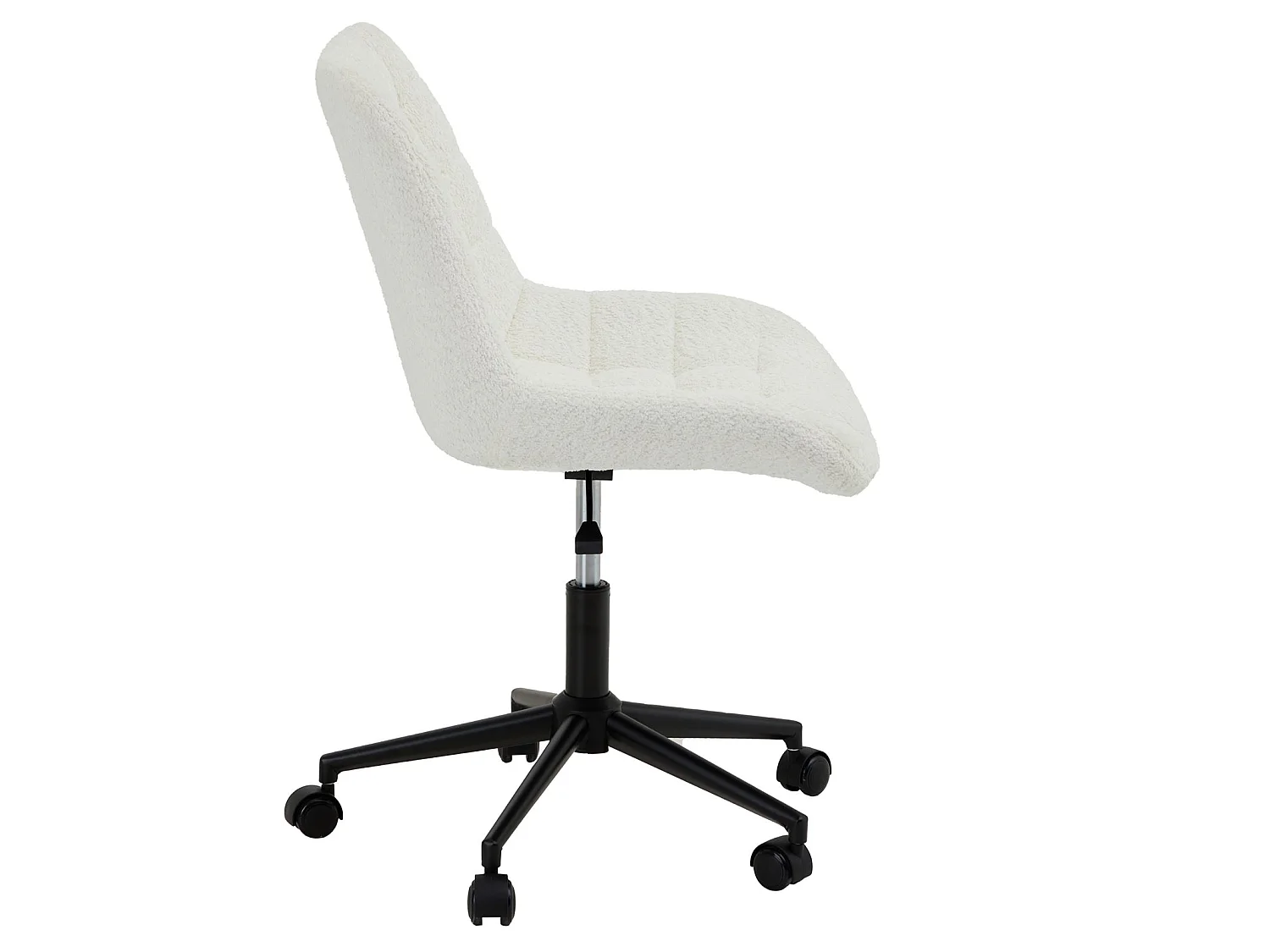 Chaise de bureau en pilou TASK fauteuil pivotant à roulettes en tissu bouclé blanc avec pieds en métal laqué noir
