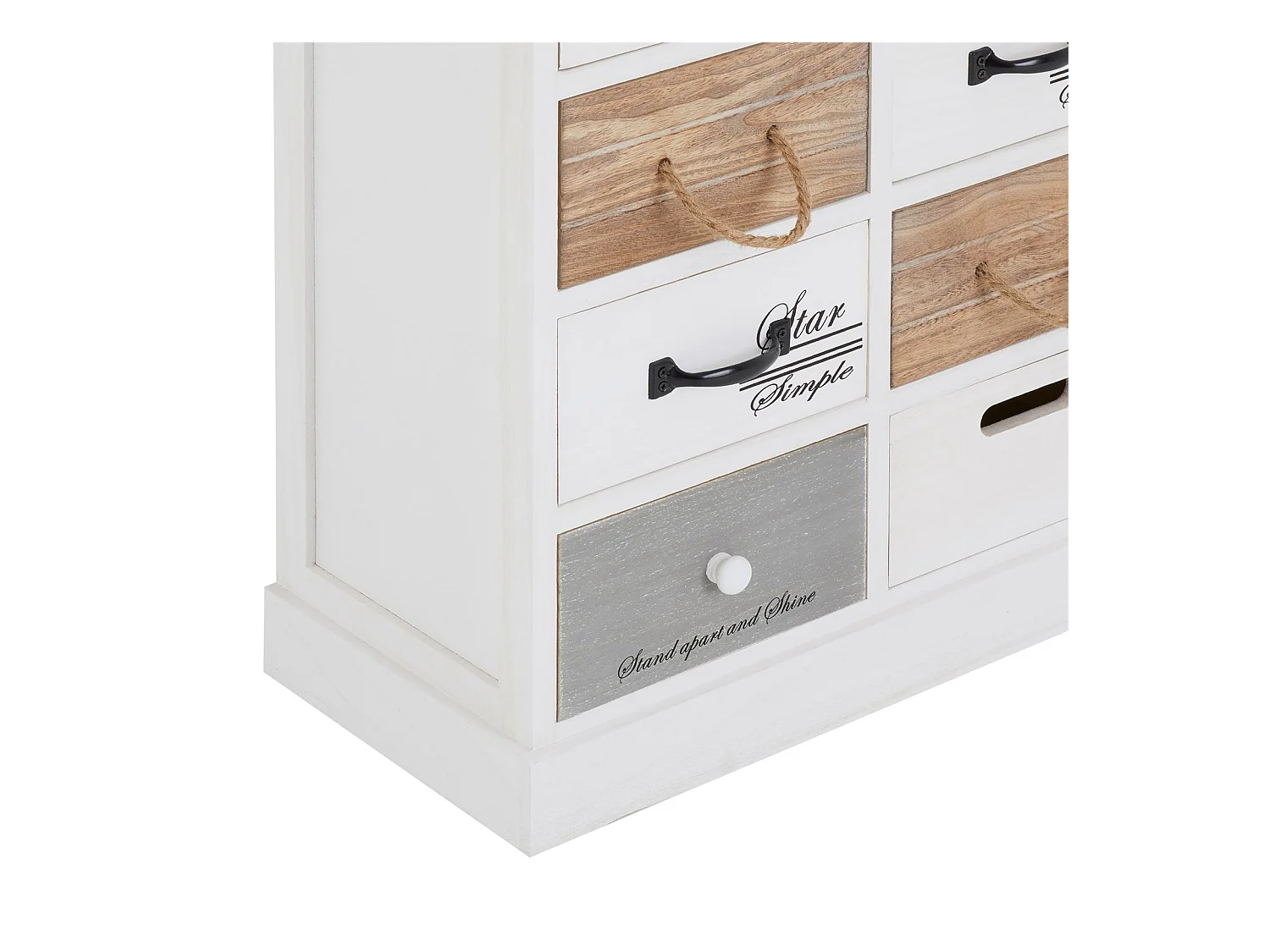Commode chambre SALVA L 54 cm en bois massif blanc et brun avec 8 tiroirs meuble rangement style shabby chic
