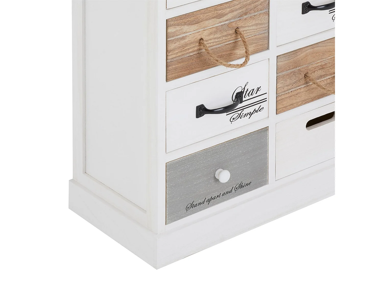 Commode chambre SALVA L 54 cm en bois massif blanc et brun avec 8 tiroirs meuble rangement style shabby chic