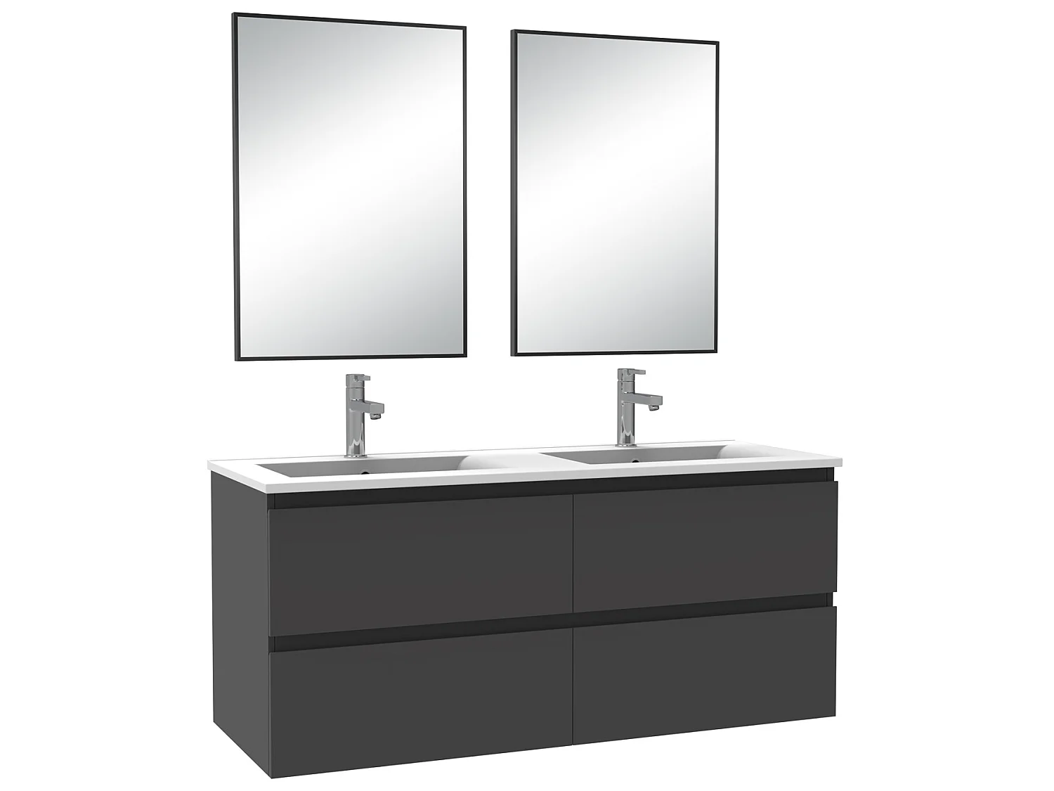 Meuble salle de bain double vasque 120cm Anthracite meuble acve miroir - Aica
