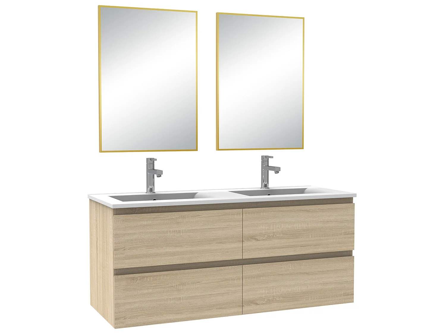 Meuble salle de bain double vasque 120cm Chêne Wotan meuble acve miroir - Aica