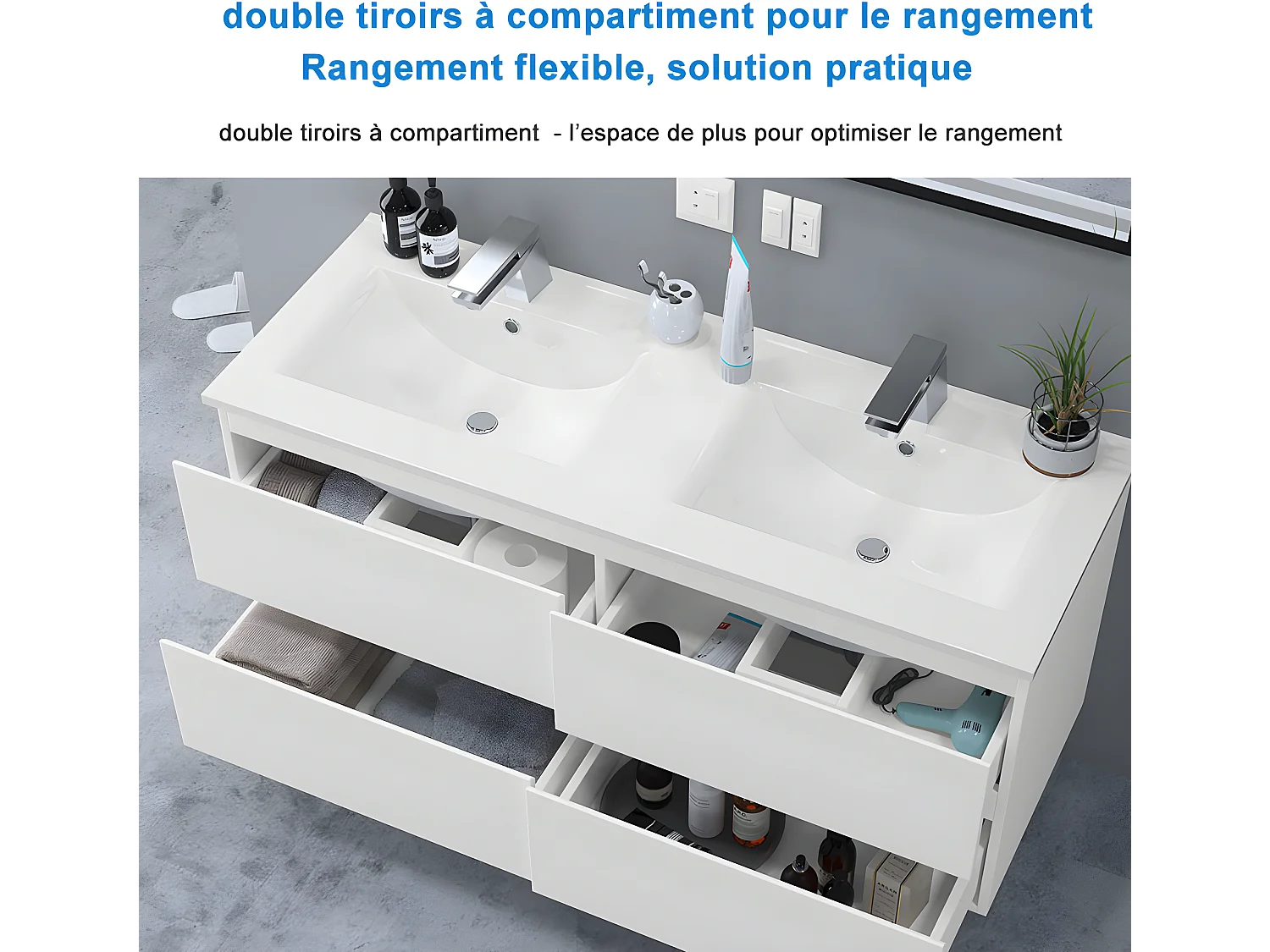 Meuble salle de bain double vasque 120cm blanc meuble acve miroir - Aica