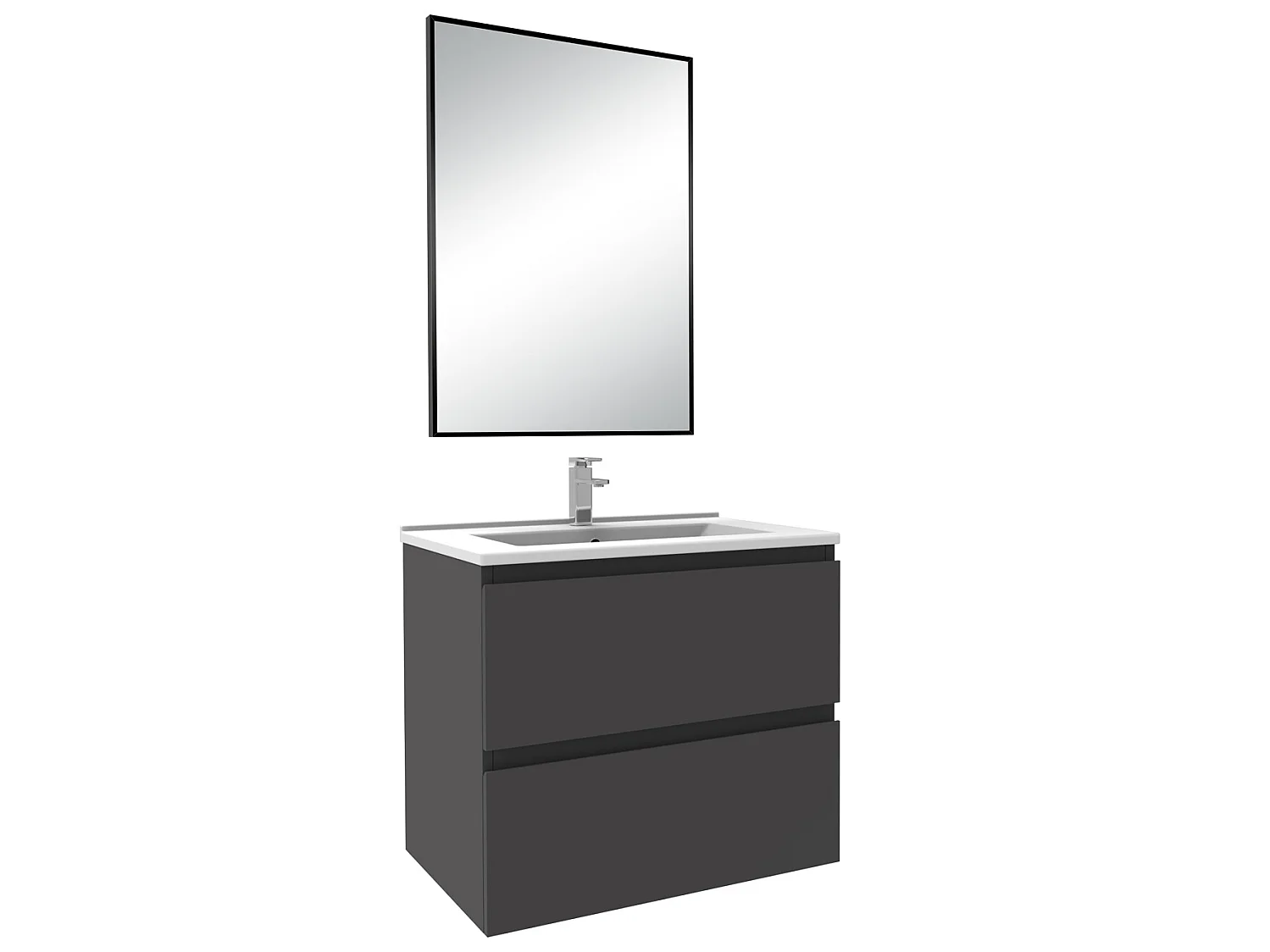 Meuble salle de bain simple vasque 50cm Anthracite meuble acve miroir - Aica