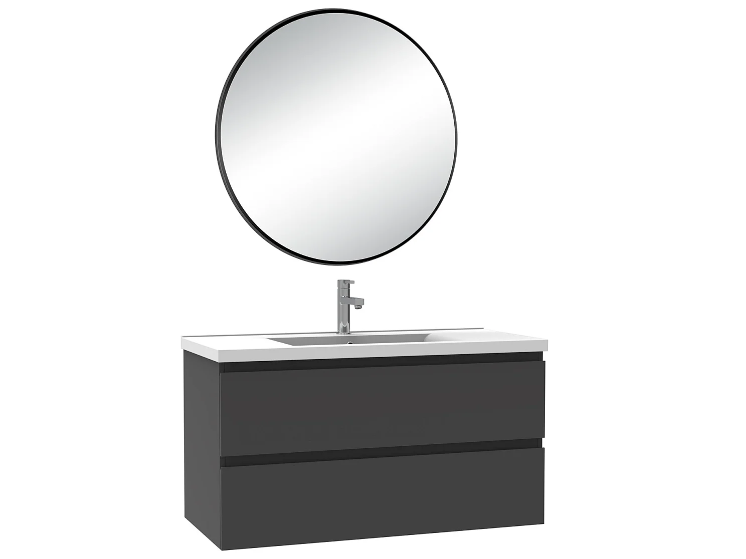 Meuble salle de bain simple vasque 100cm Anthracite meuble acve rond miroir - Aica